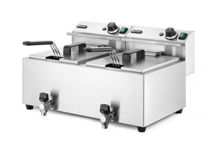 Fritadeira profunda  com torneira de drenagem, 2 × 8 l, 16L, 230V/7000W, 610x515x(H)369mm