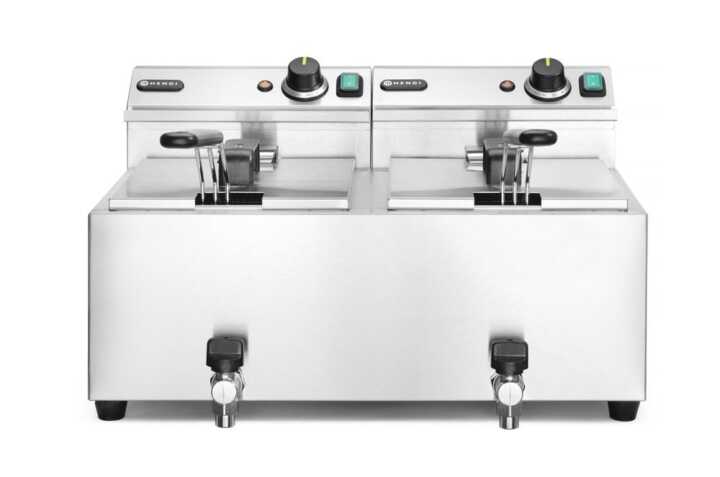 Fritadeira profunda  com torneira de drenagem, 2 × 8 l, 16L, 230V/7000W, 610x515x(H)369mm
