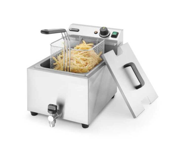 Fritadeira profunda  com torneira de drenagem, 8 l, 8L, Cinzento-claro, 230V/3500W, 305x515x(H)354mm