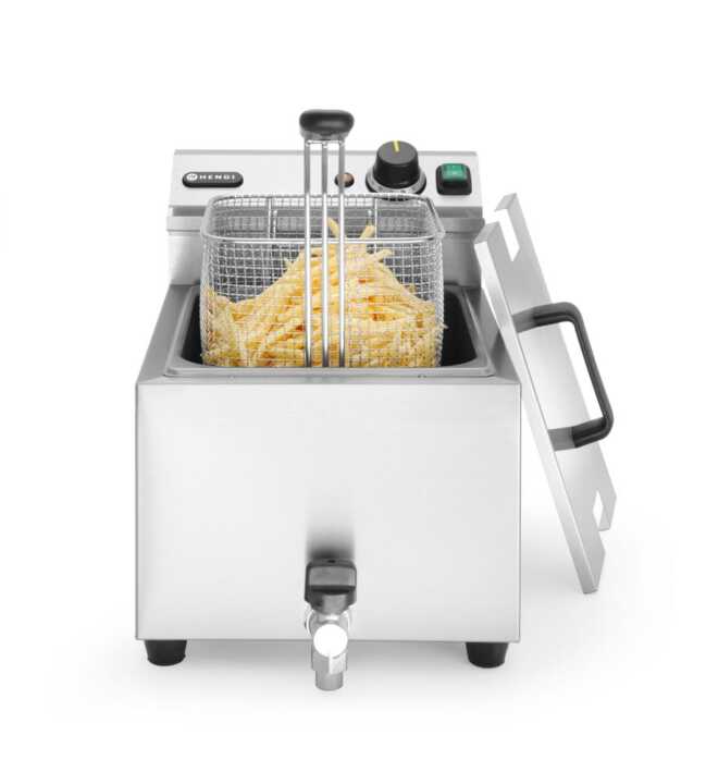 Fritadeira profunda  com torneira de drenagem, 8 l, 8L, Cinzento-claro, 230V/3500W, 305x515x(H)354mm