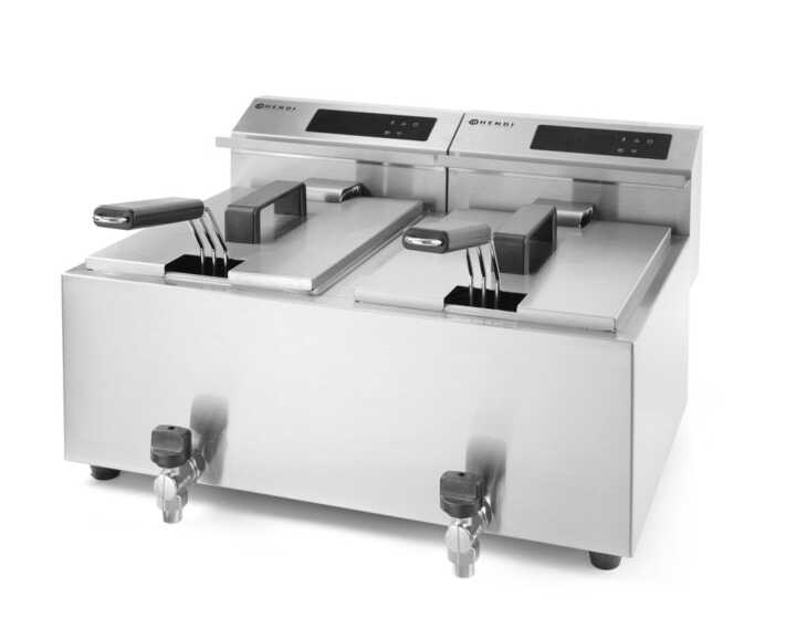 Fritadeira digital  com torneira de drenagem – 2 x 8 L, 16L, 230V/7000W, 605x515x(H)350mm