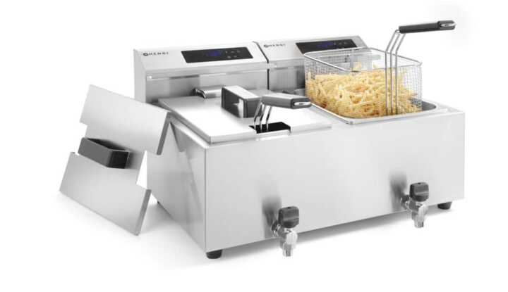 Fritadeira digital  com torneira de drenagem – 2 x 8 L, 16L, 230V/7000W, 605x515x(H)350mm
