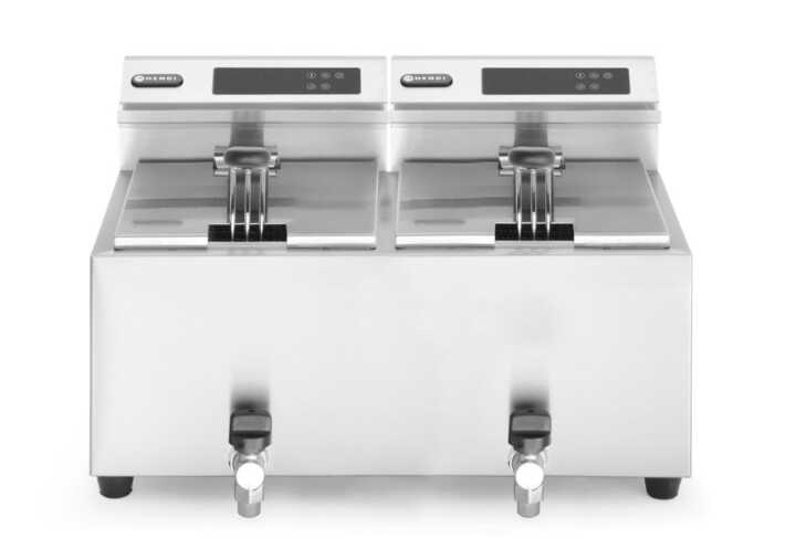 Fritadeira digital  com torneira de drenagem – 2 x 8 L, 16L, 230V/7000W, 605x515x(H)350mm