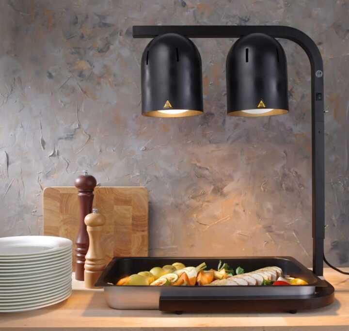 Suporte com 2 lâmpadas de infravermelhos para aquecer alimentos, Preto, 230V/250W, 500x352x(H)578mm