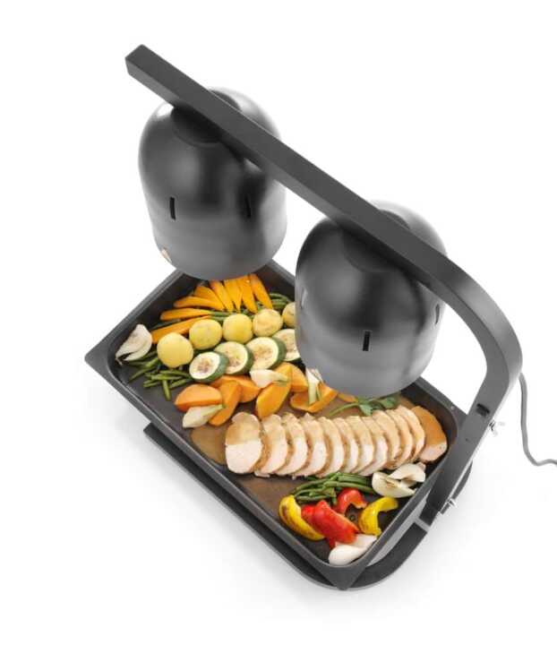 Suporte com 2 lâmpadas de infravermelhos para aquecer alimentos, Preto, 230V/250W, 500x352x(H)578mm