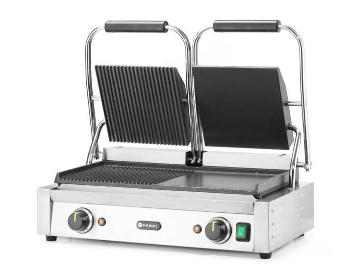 Grelha de contacto - versão dupla, metade lisa, metade canelada, 230V/3600W, 575x430x(H)510mm