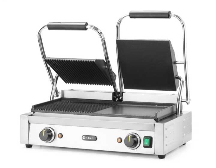 Grelha de contacto - versão dupla, metade lisa, metade canelada, 230V/3600W, 575x430x(H)510mm