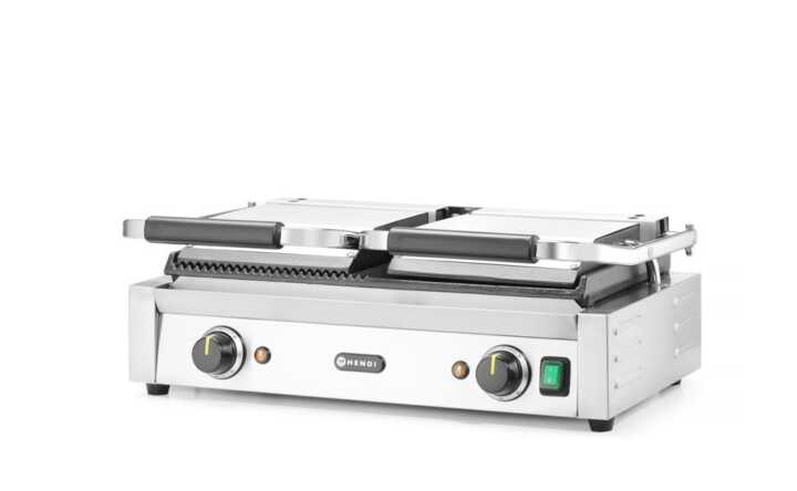 Grelha de contacto - versão dupla, metade lisa, metade canelada, 230V/3600W, 575x430x(H)510mm