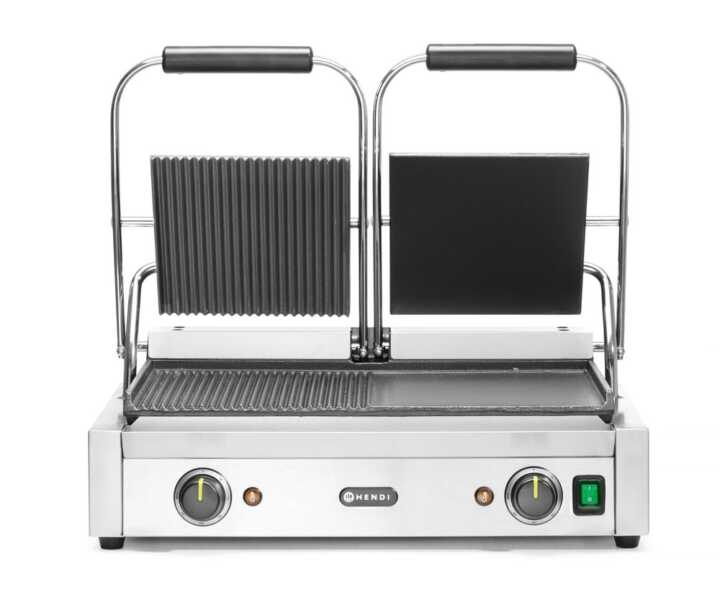 Grelha de contacto - versão dupla, metade lisa, metade canelada, 230V/3600W, 575x430x(H)510mm