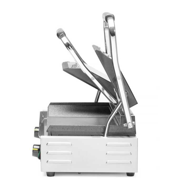 Grelha de contacto - versão dupla, metade lisa, metade canelada, 230V/3600W, 575x430x(H)510mm