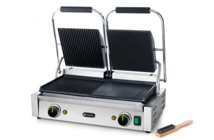 Grelha de contacto - versão dupla, metade lisa, metade canelada, 230V/3600W, 575x430x(H)510mm