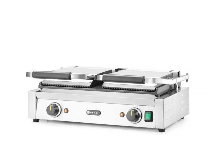 Grelha de contacto - versão dupla, parte superior canelada e fundo liso, 230V/3600W, 570x395x(H)510mm