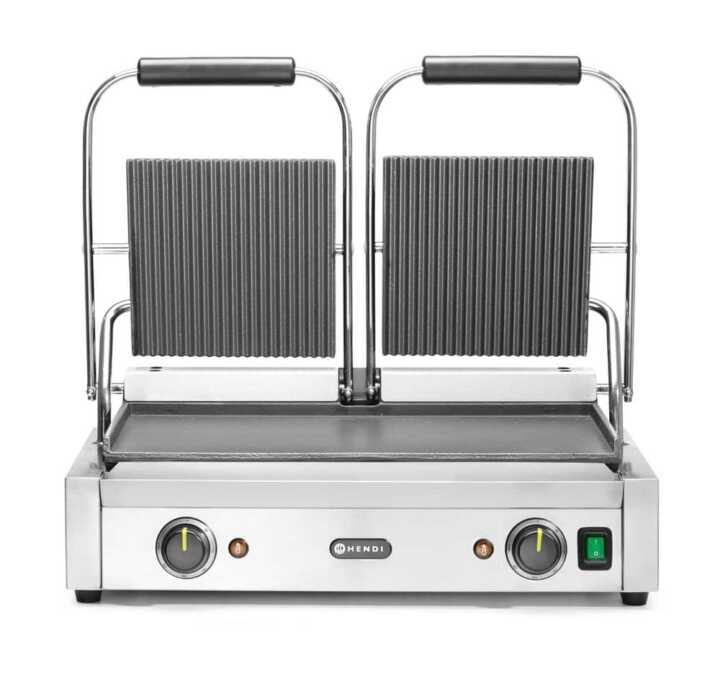 Grelha de contacto - versão dupla, parte superior canelada e fundo liso, 230V/3600W, 570x395x(H)510mm