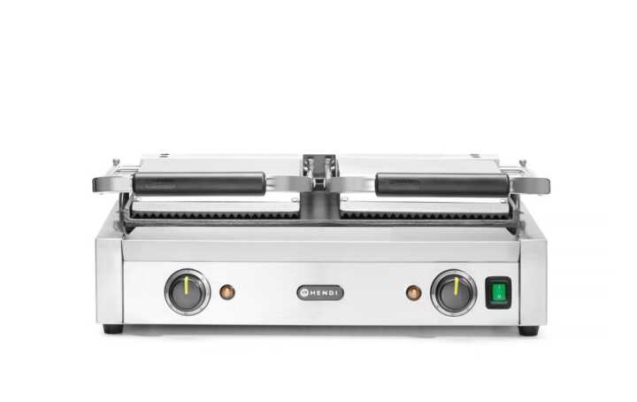 Grelha de contacto - versão dupla, parte superior canelada e fundo liso, 230V/3600W, 570x395x(H)510mm