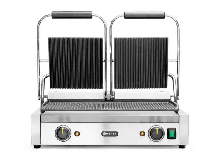 Grelha de contacto - versão dupla, fundo e parte superior canelados, 230V/3600W, 570x395x(H)510mm