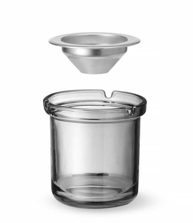Cinzeiro de vidro com funil de aço, ø98x(H)99mm