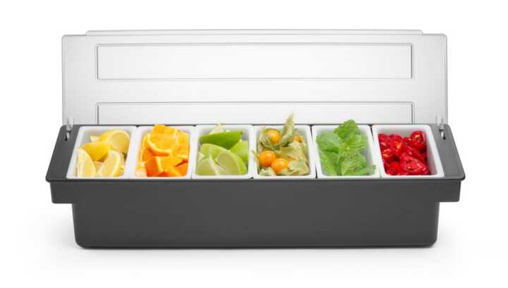 Caixa para ingredientes - 6 compartimentos, 480x150x(H)100mm