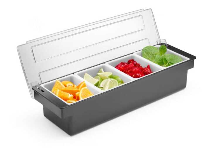Caixa para ingredientes - 4 compartimentos, 480x150x(H)100mm