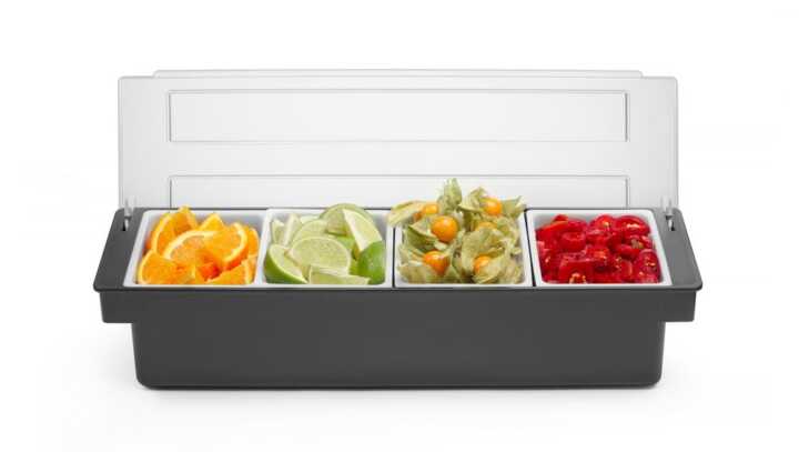Caixa para ingredientes - 4 compartimentos, 480x150x(H)100mm