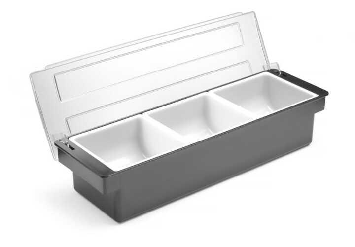Caixa para ingredientes - 3 compartimentos, Preto, 480x150x(H)100mm