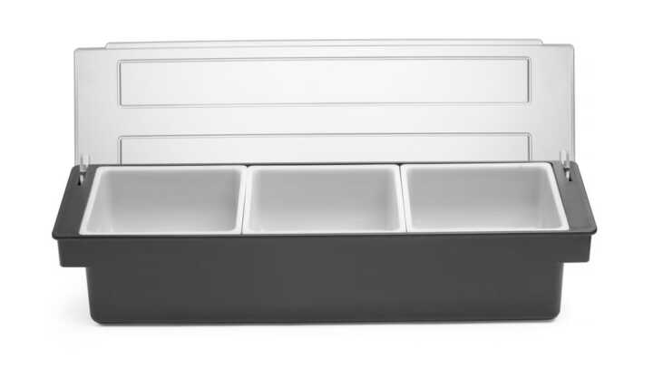 Caixa para ingredientes - 3 compartimentos, Preto, 480x150x(H)100mm