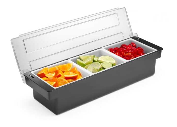 Caixa para ingredientes - 3 compartimentos, Preto, 480x150x(H)100mm