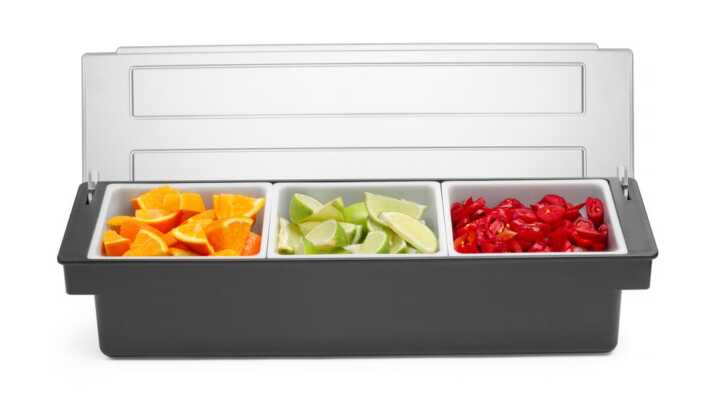 Caixa para ingredientes - 3 compartimentos, Preto, 480x150x(H)100mm