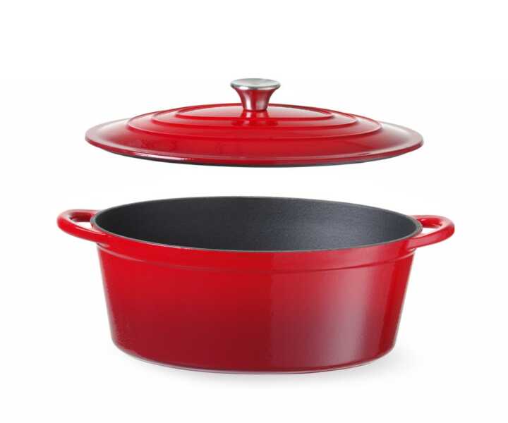 Caçarola de ferro fundido esmaltado, 6,88L, Vermelho, 405x255x(H)134mm