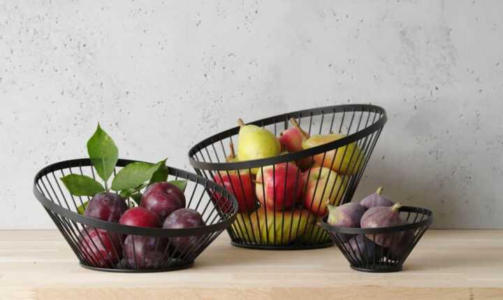 Cesto para fruta angular redondo preto, ø300x(H)250mm