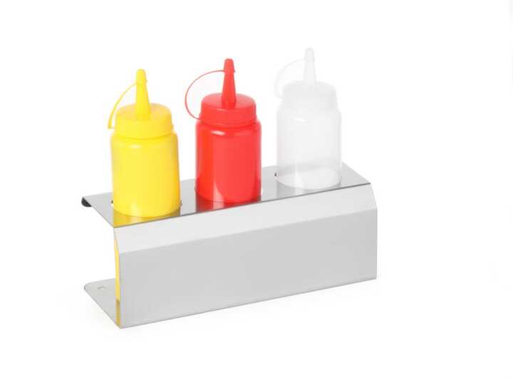 Suporte para biberões para molhos, 3 orifícios ø 50mm, 209x80x(H)78mm