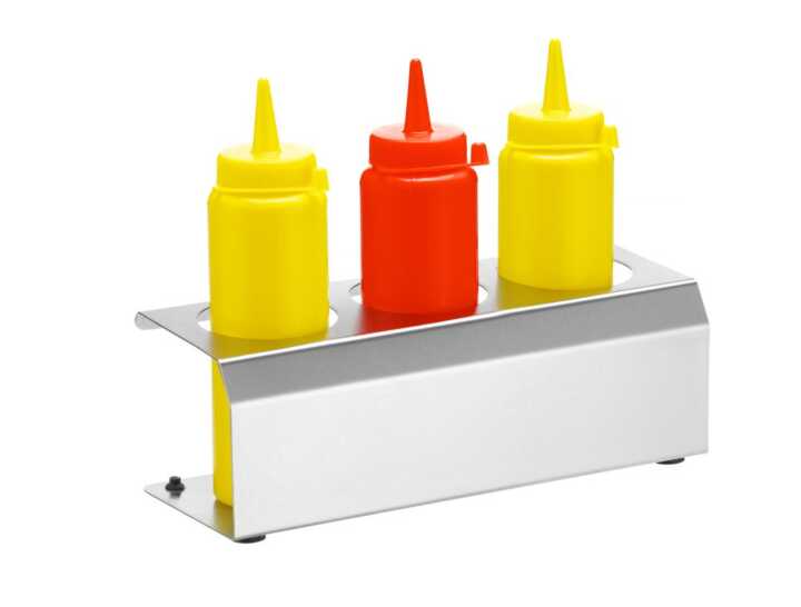Suporte para biberões para molhos, 3 orifícios ø 50mm, 209x80x(H)78mm