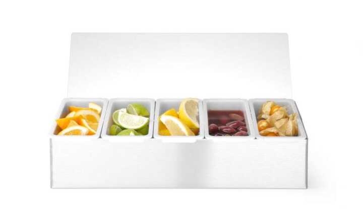 Caixa para ingredientes, 5 recipientes, 375x140x(H)90mm