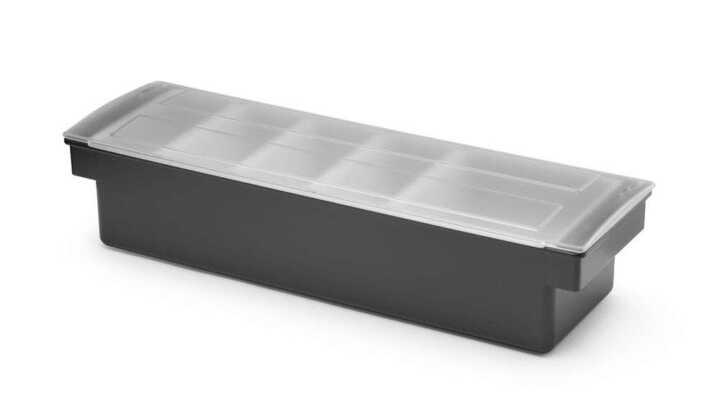 Caixa para condimentos com 5 divisórias , Preto, 480x150x(H)100mm