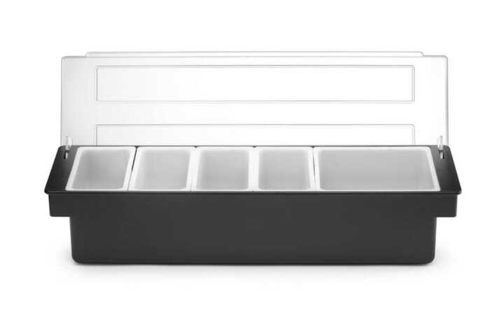 Caixa para condimentos com 5 divisórias , Preto, 480x150x(H)100mm