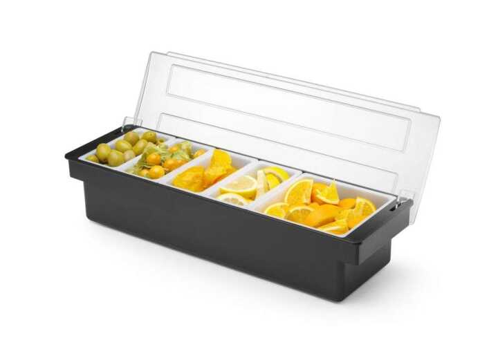 Caixa para condimentos com 5 divisórias , Preto, 480x150x(H)100mm