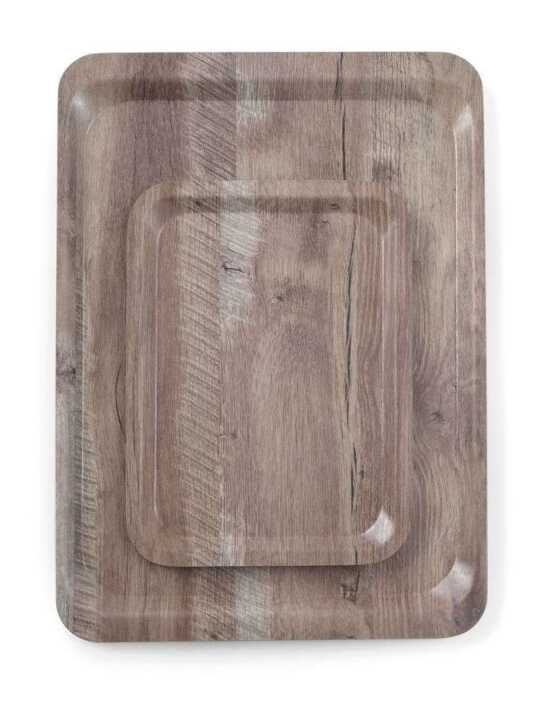 Tabuleiro para servir em melamina com padrão de madeira, Madeira escura, 370x530mm