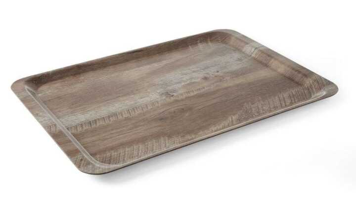 Tabuleiro para servir em melamina com padrão de madeira, Madeira escura, 370x530mm