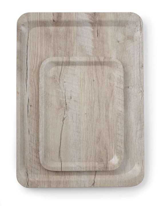 Tabuleiro para servir em melamina com padrão de madeira, Madeira clara, 240x340mm
