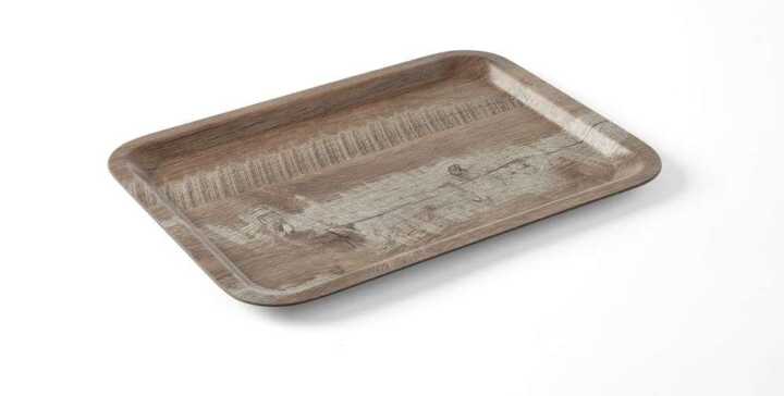 Tabuleiro para servir em melamina com padrão de madeira, Madeira escura, 240x340mm