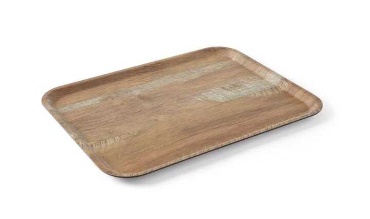 Tabuleiro para servir em melamina com padrão de madeira, Madeira, 370x530mm