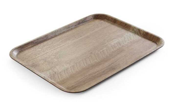 Tabuleiro para servir em melamina com padrão de madeira, Madeira escura, 330x430mm