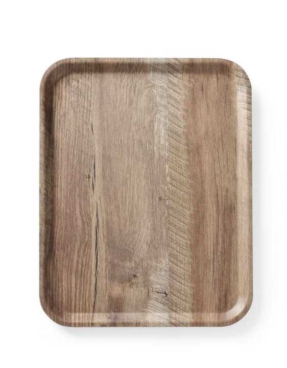Tabuleiro para servir em melamina com padrão de madeira, Madeira escura, 330x430mm