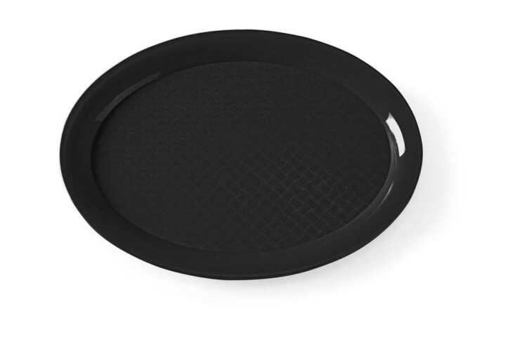 Tabuleiro de comida rápida em polipropileno, oval, Preto, 265x195x(H)15mm