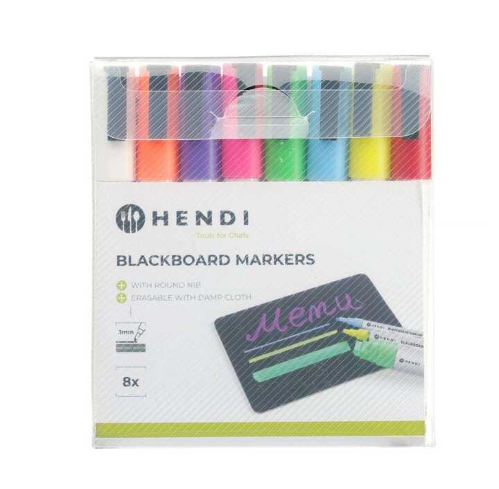 Marcadores para quadro preto 3mm, Marcadores: 1 branco, 1 vermelho, 1 azul, 1 verde, 1 amarelo, 1 roxo, 1 laranja e 1 rosa