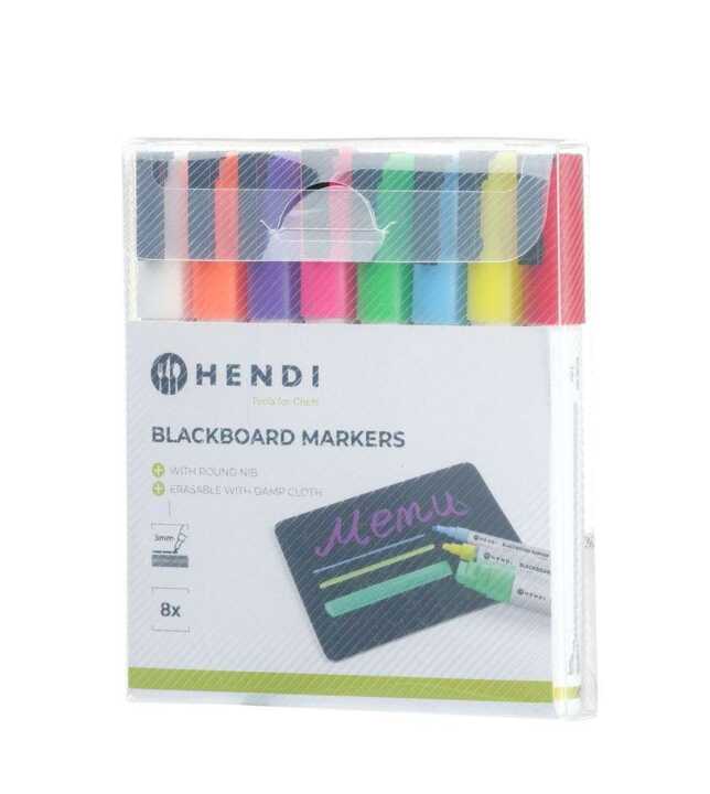 Marcadores para quadro preto 3mm, Marcadores: 1 branco, 1 vermelho, 1 azul, 1 verde, 1 amarelo, 1 roxo, 1 laranja e 1 rosa