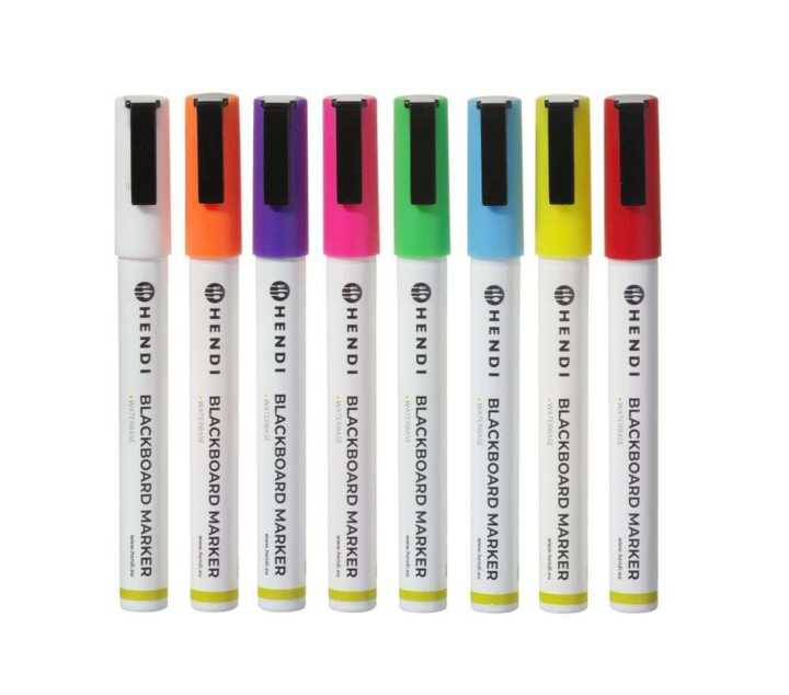 Marcadores para quadro preto 3mm, Marcadores: 1 branco, 1 vermelho, 1 azul, 1 verde, 1 amarelo, 1 roxo, 1 laranja e 1 rosa
