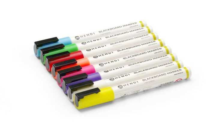 Marcadores para quadro preto 3mm, Marcadores: 1 branco, 1 vermelho, 1 azul, 1 verde, 1 amarelo, 1 roxo, 1 laranja e 1 rosa