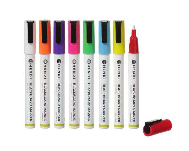 Marcadores para quadro preto 3mm, Marcadores: 1 branco, 1 vermelho, 1 azul, 1 verde, 1 amarelo, 1 roxo, 1 laranja e 1 rosa