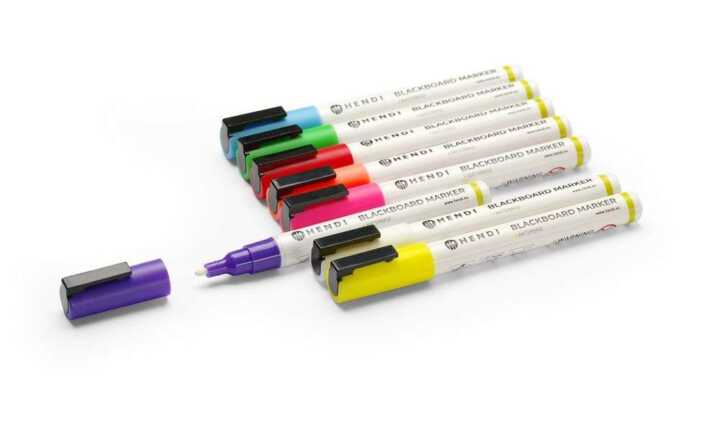 Marcadores para quadro preto 3mm, Marcadores: 1 branco, 1 vermelho, 1 azul, 1 verde, 1 amarelo, 1 roxo, 1 laranja e 1 rosa