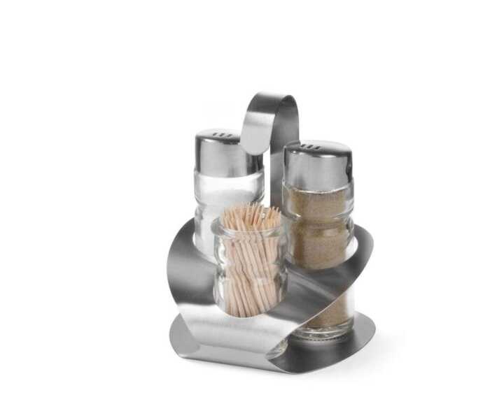 Conjunto para sal, pimenta e palitos, 90x90x(H)115mm